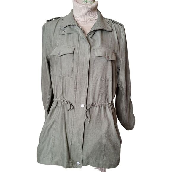 STACCATO Size Small Olive Green Funnel Neck Lightweight Utility Jacket Gorpcore - Picture 3 of 11